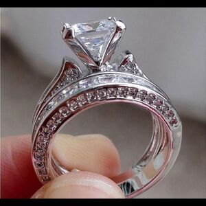 1CT Silver Wedding Bridal Ring